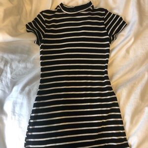 Slim fit black and white striped dress
